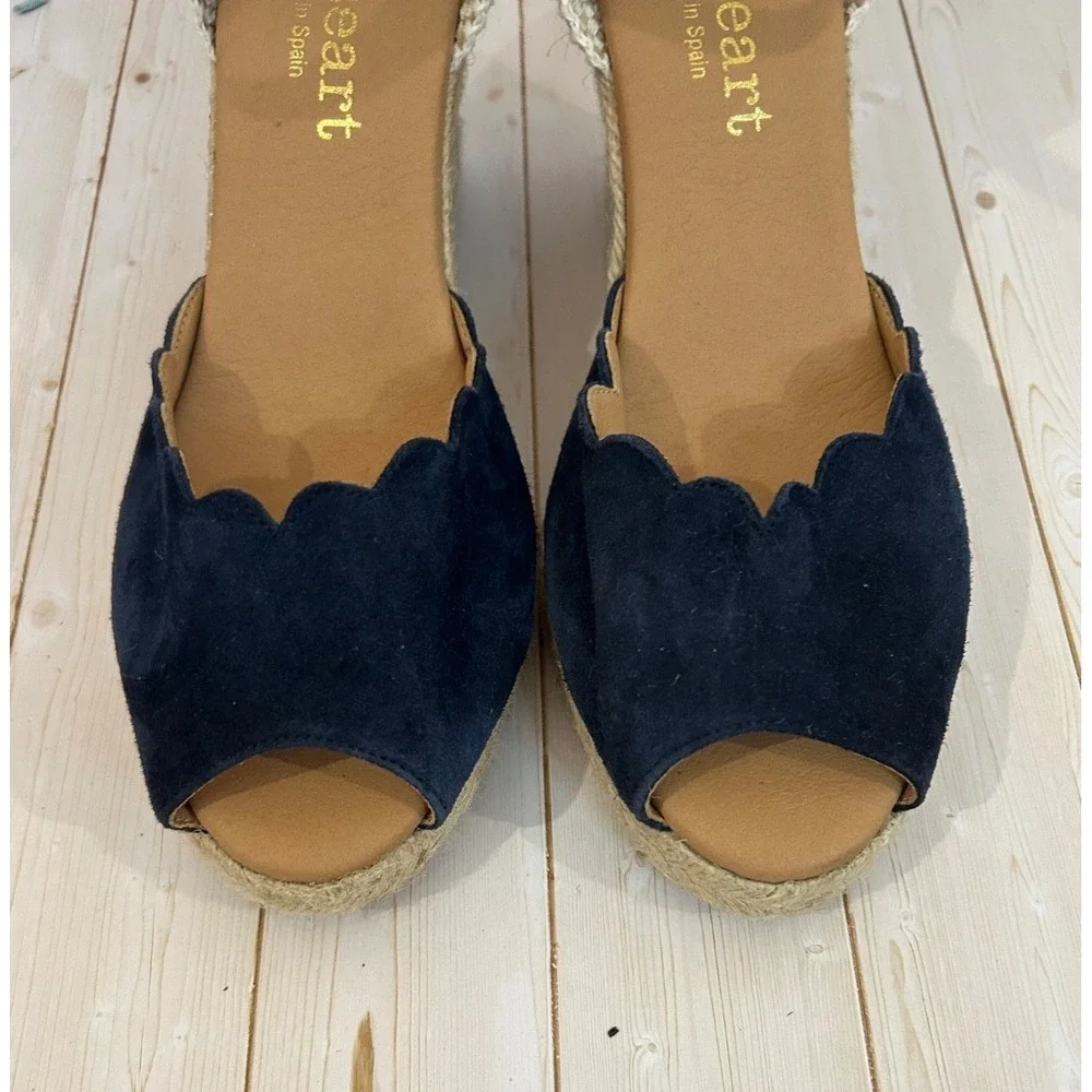 Paseart Blue Leather Suede Espadrille Wedge Sandals Womens Size 39 Slingback